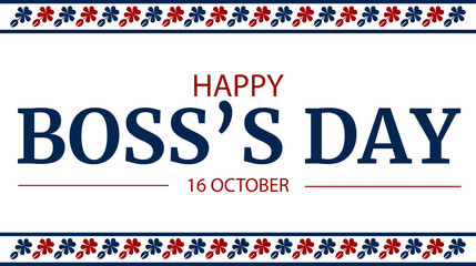 Happy Boss’s Day Minimal banner design with blue and red typography on the white background