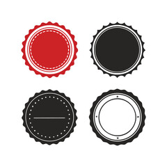 Red and black circular label and badge vector collection, simple round seals, quality mark design, empty sticker template, business graphic illustration.
