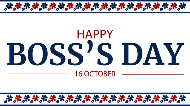 Happy Boss&rsquo;s Day Minimal banner design with blue and red typography on the white background