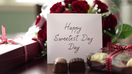 Sweetest Day celebration: chocolates, roses, and heartfelt message.