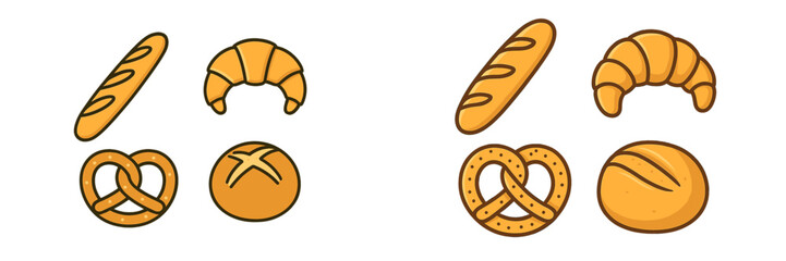 Assortment of delicious bakery items including freshly baked baguettes, golden croissants, savory pretzels, and crusty bread rolls