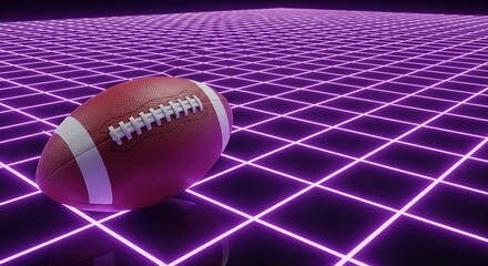 Retro-Futuristic American Football on Glowing Purple Grid