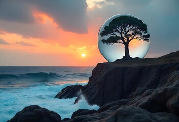 Adorably cute cartoon safari animals gather by a tranquil waterhole during a vibrant sunset, perfect for children's stories and educational content.