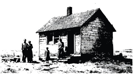 Vintage Black and White Family Portrait Outdoors