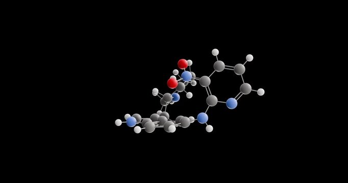 CP-135807 molecule, rotating 3D model of serotonin receptor agonists, looped video on a black background
