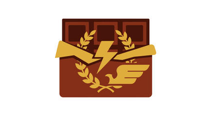 Stylized Emblem with Lightning Bolt and Laurel Wreaths.