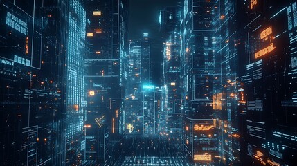 Fototapeta premium Abstract Futuristic City with Glowing Circuitry Patterns digital technology photo