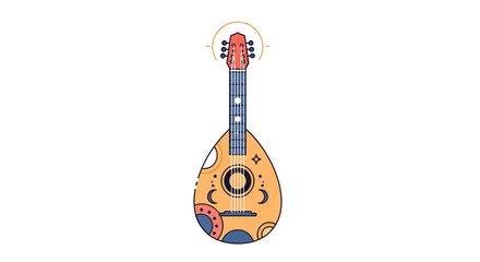 Stylized Illustration of a Decorated Mandolin with Intricate Designs.