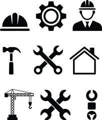 Construction Industry Icons Depicting Professions Tools and Infrastructure Reflecting The Building Sector and Development of Housing and Related Services