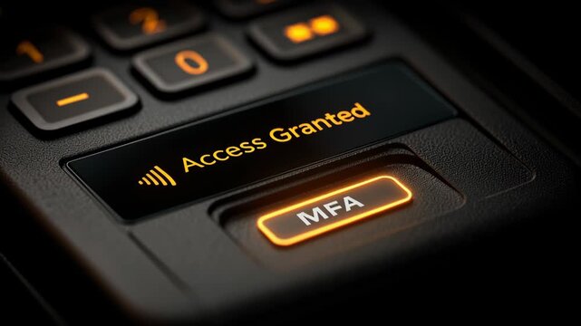 MFA concept. Access granted with multi factor authentication, providing robust security technology for safe login via smart card reader