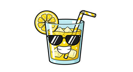 Cool Cartoon Lemonade Glass Character with Sunglasses and Lemon Slice