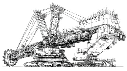 Obraz premium Bucket Wheel Excavator Outline Vector Illustration for Construction Industry