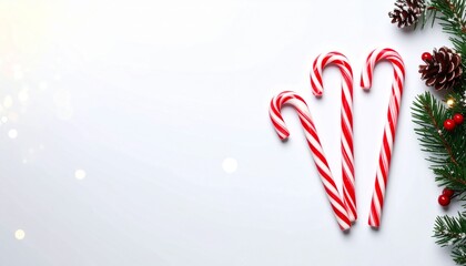 Classic red and white peppermint candy canes isolated on a clean white background, perfect for Christmas themes, festive holiday decorations, candy packaging, and seasonal treats.