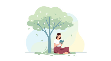 A Serene Reader Underneath a Shaded Tree Enjoying a Moment of Tranquility