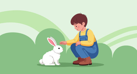A Child Interacting Gently With A Rabbit: A Scene of Connection and Tenderness