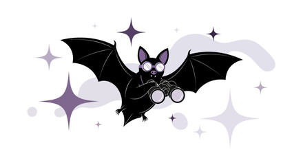 Fototapeta premium A Curious Bat Observes The Galaxy Through Binoculars, Exploring The Cosmos, A Unique Design