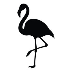 Elegant silhouette of a flamingo standing on one leg in profile view silhouette © JASMIN