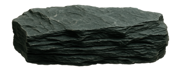 Rough-hewn slate piece with layered structure and dark greenish hue