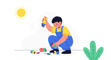 A Young Boy Playing With Toys Conceptual Illustration, Artwork And Vector Design