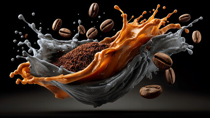 Coffee Splash with Beans and Milk