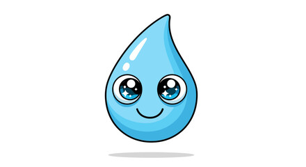 Cute and happy blue water droplet with sparkling eyes, an adorable cartoon character perfect for environmental themes, hydration, or children's designs