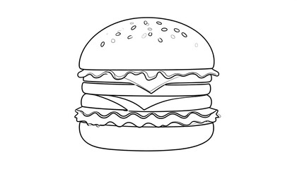 Simple black and white line art hamburger