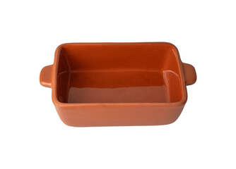 Rustic brown ceramic tray isolated over white background