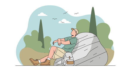Obraz premium A Young Hiker Enjoying Tranquility During A Restful Moment in Nature