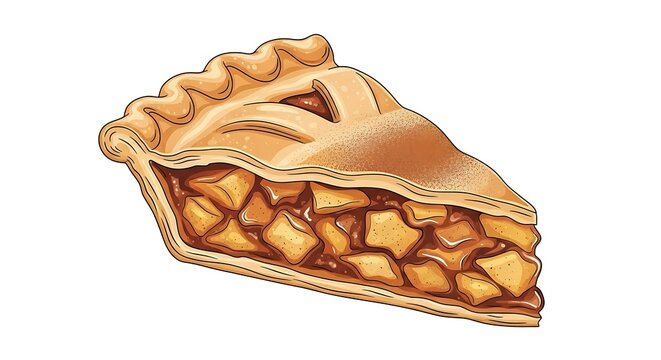 Appetizing Vector Apple Pie Slice Golden Crust Lattice Top and Sweet Caramelized Apple Chunks.