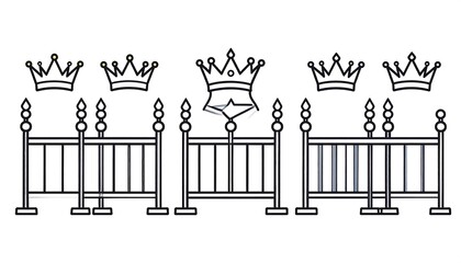 Simple black and white illustration of three fences with crowns