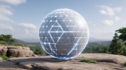 Digital sphere connects data in abstract network landscape gigapixel viewpoint of nature