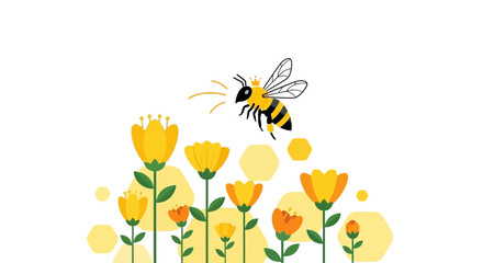 Adorable Bee Wearing A Crown Flying Around Floral Blossoms In Springtime