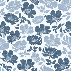 Seamless Stylized Blossoms on a Woven Canvas Texture Pattern

