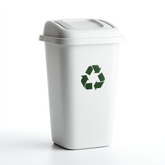 Recycling bin with green symbol white background for waste