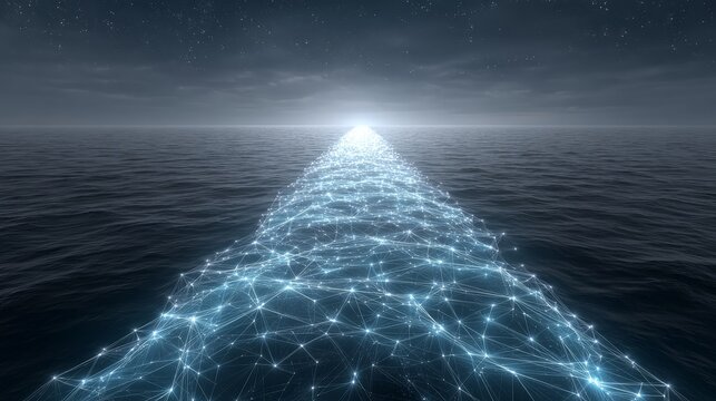 Digital data connections across the ocean abstract network visualization serene environment expanding concept of connectivity