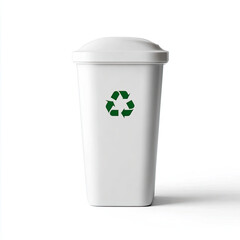 Recycling bin with green symbol on white background