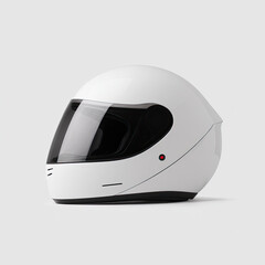 White motorcycle helmet with black visor and sleek design