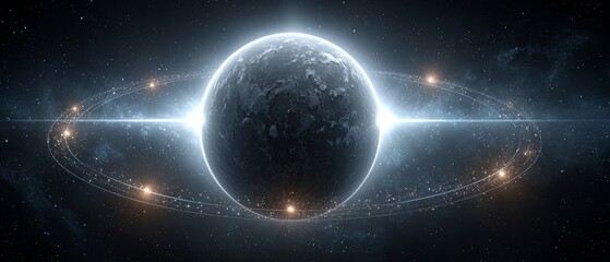 Digital holographic planet connected by abstract data networks cosmic environment gigapixel viewpoint