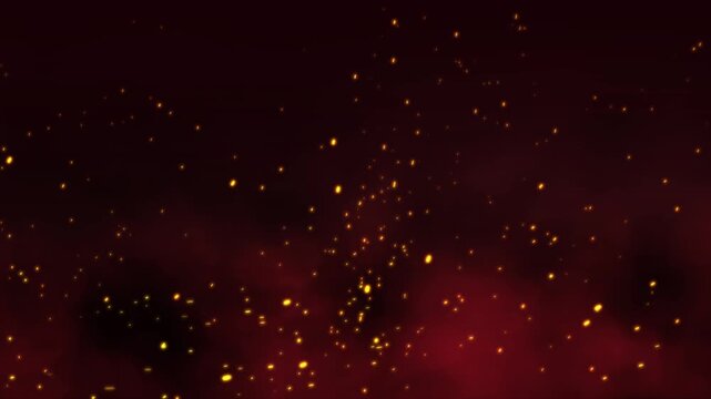Embers flying from the fire. Portrait of fire sparks. Smoky fire particles on black background. Smoke effect and spark. Fire smoke animation. 