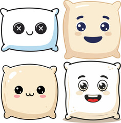 Adorable Kawaii Pillow Characters Cute and Cozy Illustration Set
