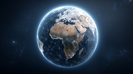 Digital network connections across earth abstract data visualization from satellite view global environment gigapixel standard