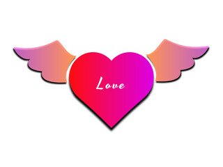 pink heart with wings and ribbon, beautiful two wings heart shape with white background isolated PNG, clip art, shape, 3d illustration