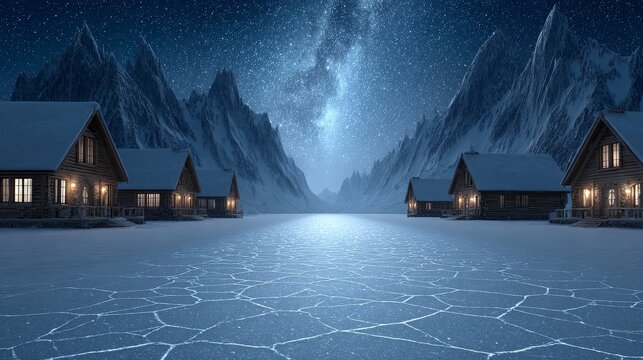 Connecting digital networks in a snowy alpine landscape gigapixel data visualization at night