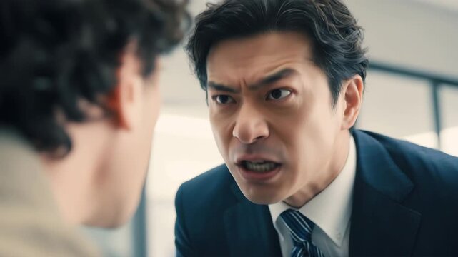 日本人男性が部下を叱責する場面