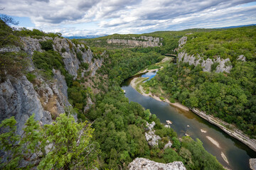 Fototapeta premium The Ardèche River Flowing Through the Dramatic Gorges de l'Ardèche