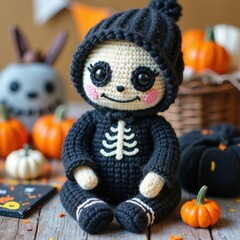 Little skeleton knitting with black yarn