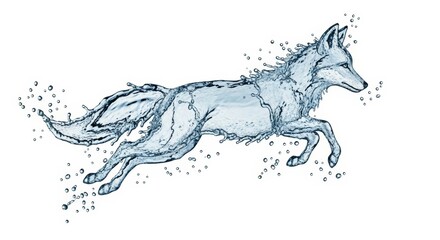 Splash of water shaped like a fox on a solid white background