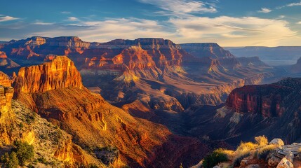 Obraz premium Majestic sunset over the Grand Canyon showcasing vibrant rock formations and serene sky