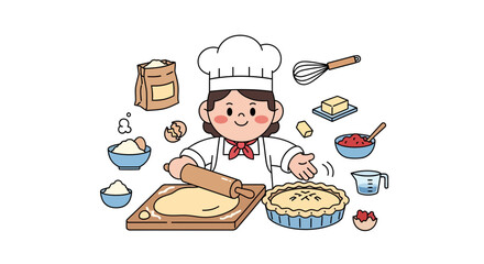 Baking Time A Cheerful Baker Preparing a Delicious Pie with Fresh Ingredients