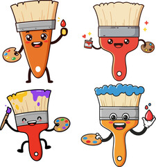 Cute Cartoon Paint Brushes Creative Art Tools for Painting and Artistic Expression